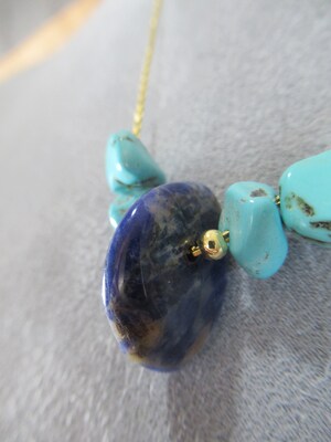 Sodalite Turquoise Necklace on Brass Gossamer Chain, 18.5 inches - image5